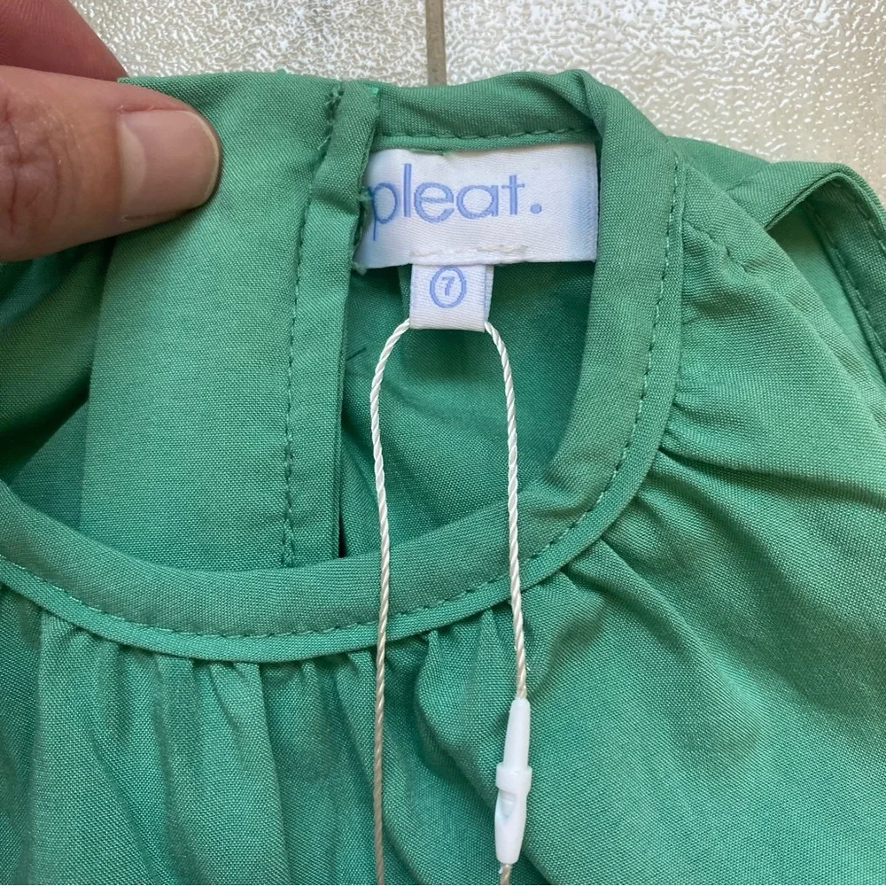 NWT Pleat. Wells Jade Green High Neck Sleeveless Dress Layered Skirt, girls 7
